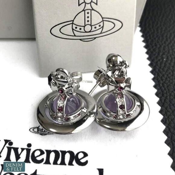 Vivienne Westwood Mayfair Orb Drop Earrings Silver Lilac Crystal Set NEW - Picture 3 of 10